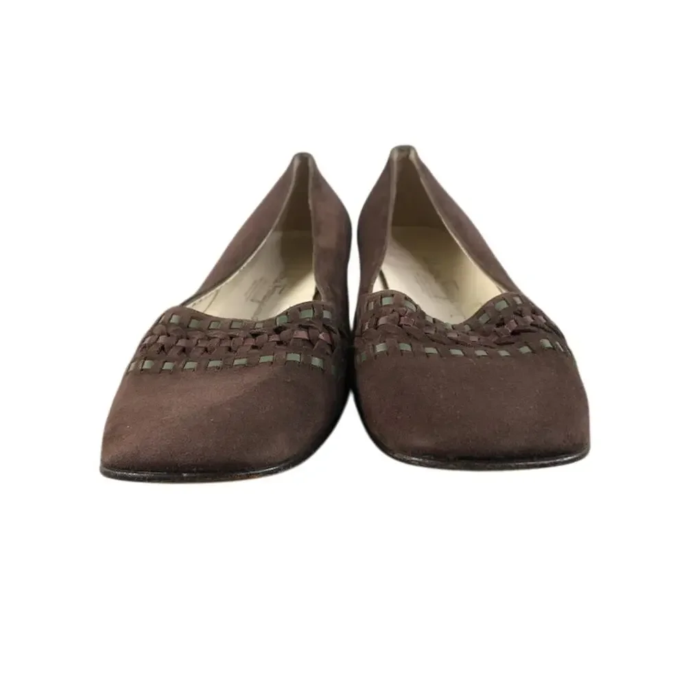 SALVATORE FERRAGAMO Suede Woven Flats Sz 8B Brown Classic Timeless Made In Italy